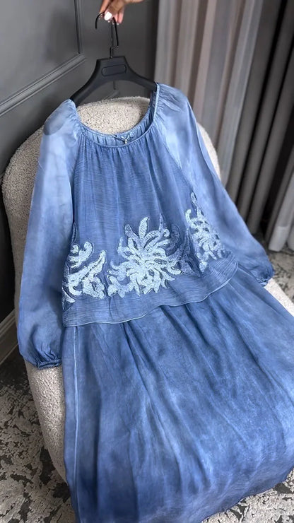Vestido casual de manga comprida para mulher com estampado floral