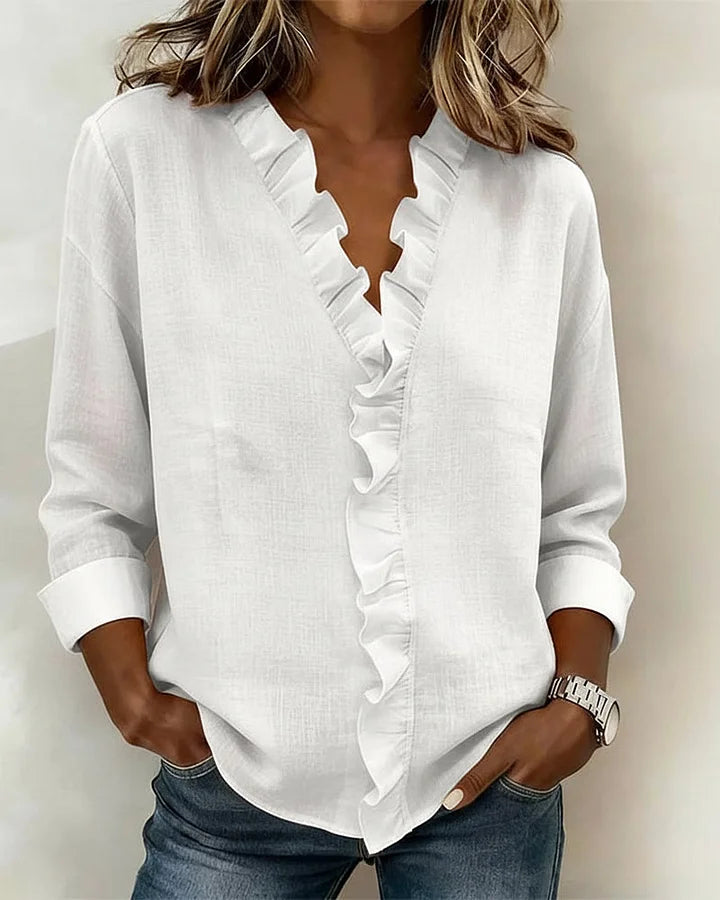 Camisola de mulher elegante de algodão com mangas compridas