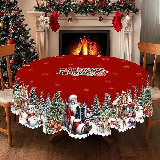 Toalha de mesa de Natal premium - encantadora estampa de Pai Natal e renas, traz alegria à família
