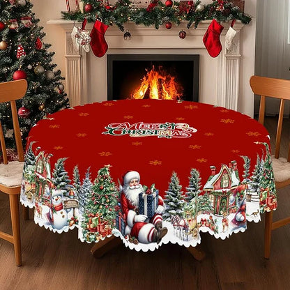Toalha de mesa de Natal premium - encantadora estampa de Pai Natal e renas, traz alegria à família