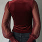Blusa gótica em veludo preto com espartilho, renda e mangas transparentes