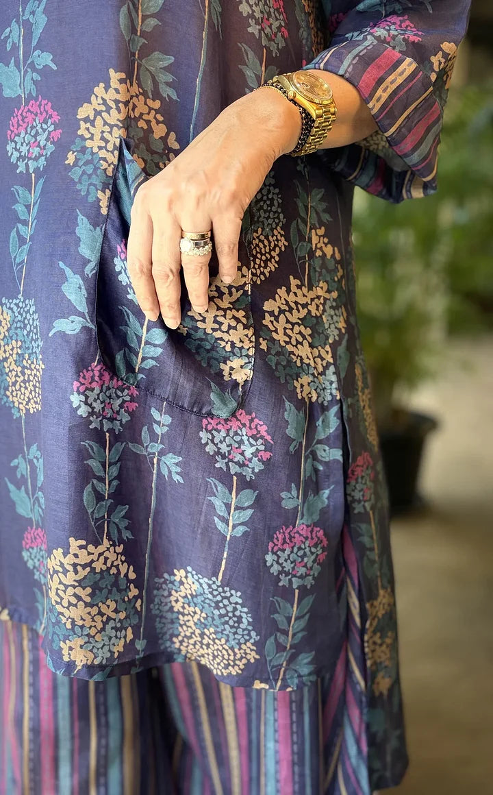 Conjunto de cordão floral estampado em algodão