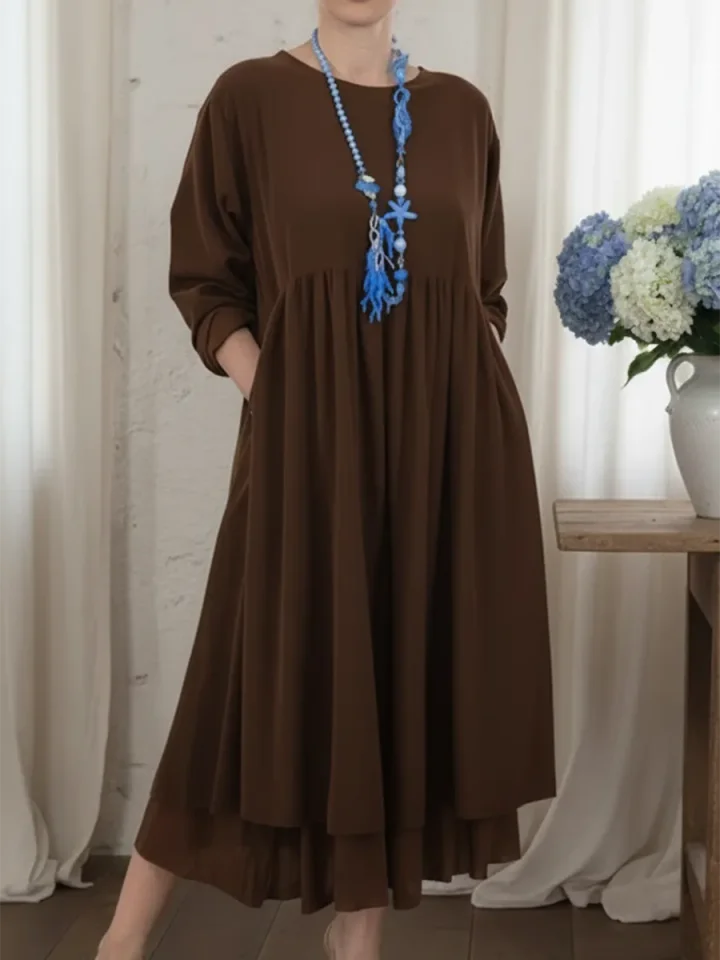 Vestido midi largo para mulher com bainha dupla