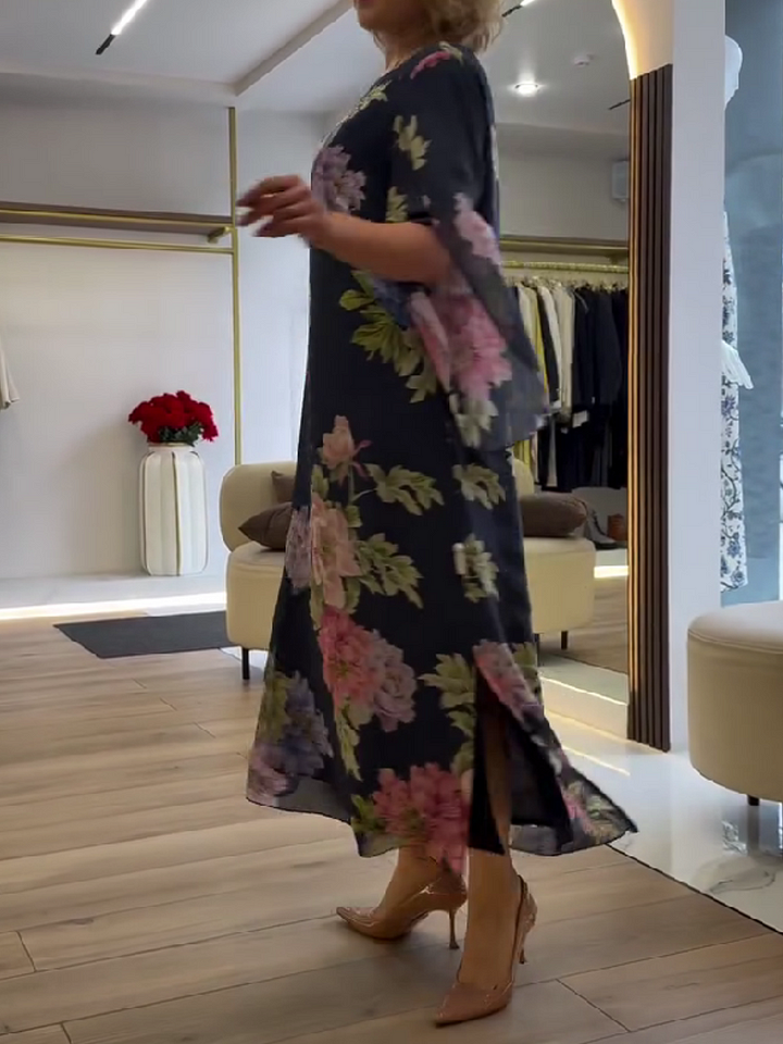 Vestido estampado em seda gelo estilo étnico