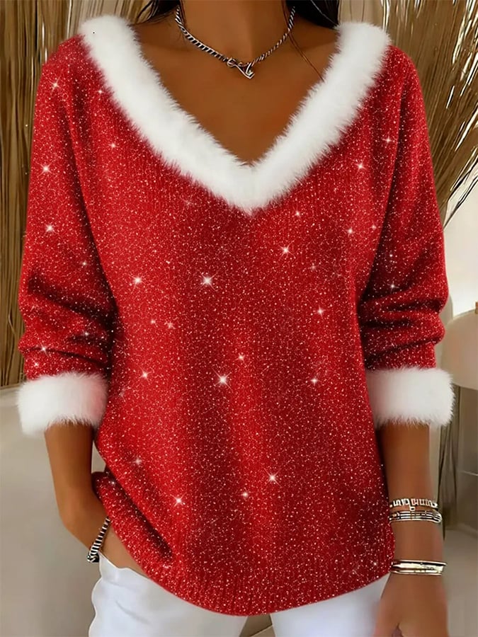 Blusa de Natal casual para mulher em pelúcia