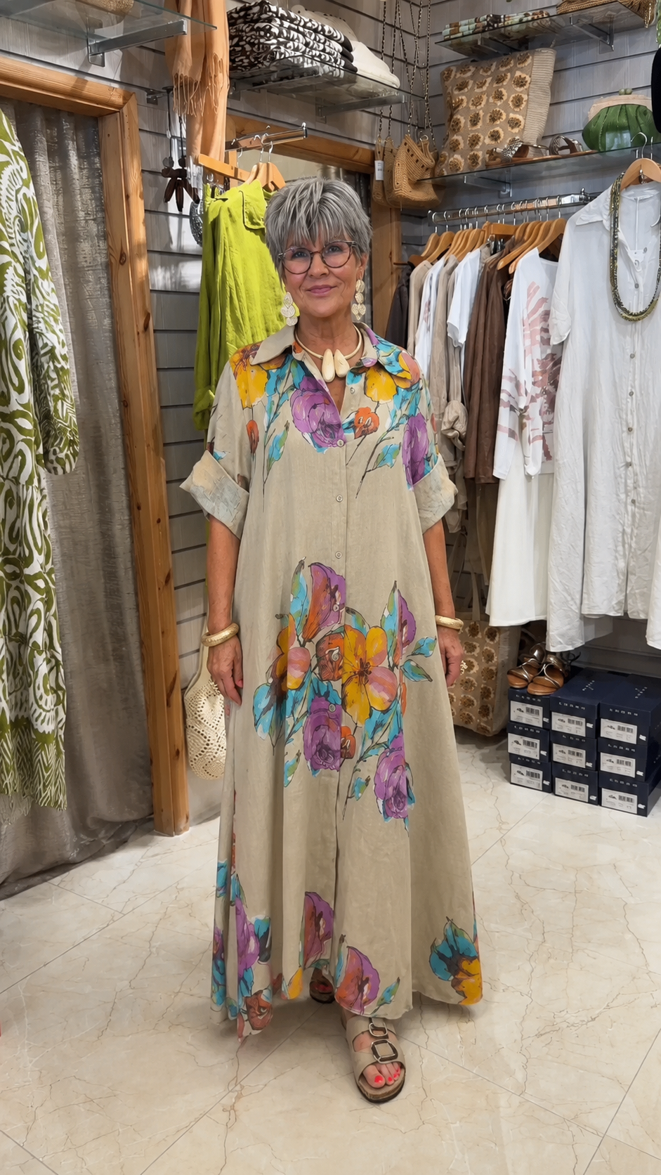 Vestido Chemise Maxi Floral em Aquarela
