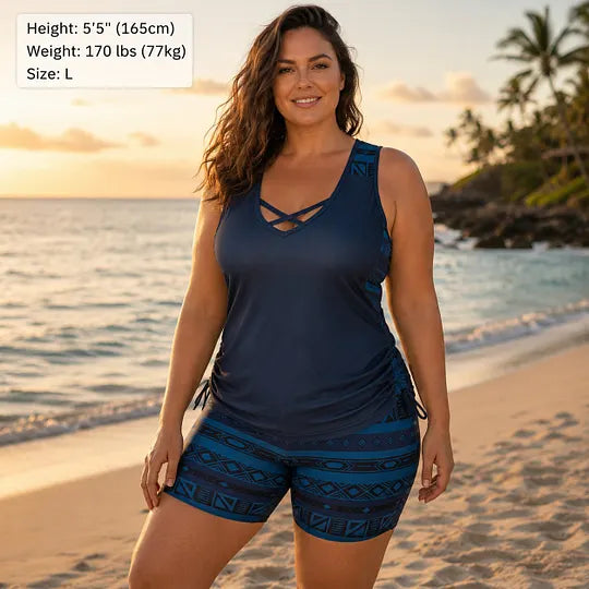 ⏰ Conjunto de Biquíni Feminino com Controlo do Abdómen (com Bojo Integrado) — Moda Praia Estilo Boho com Efeito Adelgaçante (com Calções) 🔥