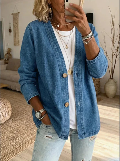 Cardigan feminino casual em jeans