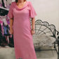 Vestido em chiffon com decote em V e strass
