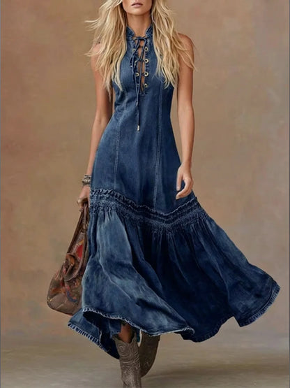 Vestido casual de ganga para mulher sem mangas