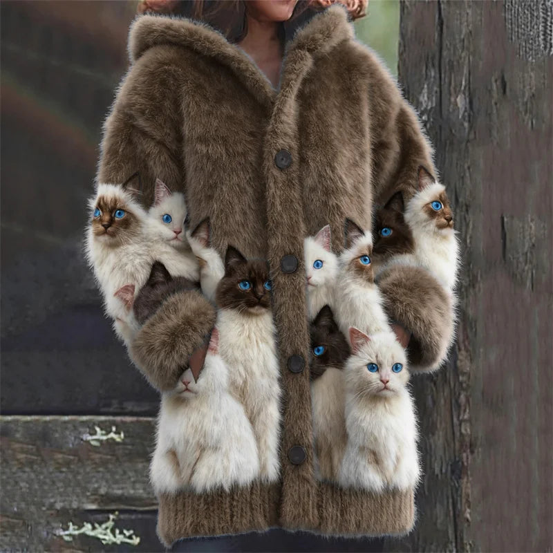 Cardigan com capuz Classy Fuzzy Cats Art Cozy Knit