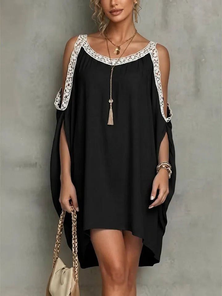 Vestido assimétrico estilo boémio para mulher com mangas morcego