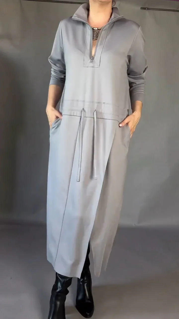 Vestido elegante para mulher com mangas compridas e cordão na cintura