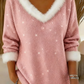 Camisola de Natal para mulher com decote em V e pele de coelho