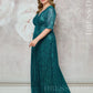 Vestido de noite comprido plus size verde esmeralda brilhante