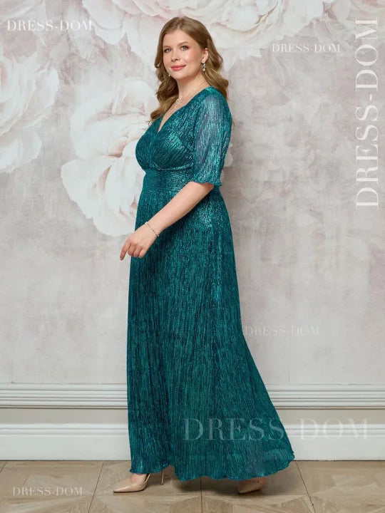 Vestido de noite comprido plus size verde esmeralda brilhante
