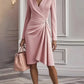 Vestido de mulher de cor sólida com decote em V