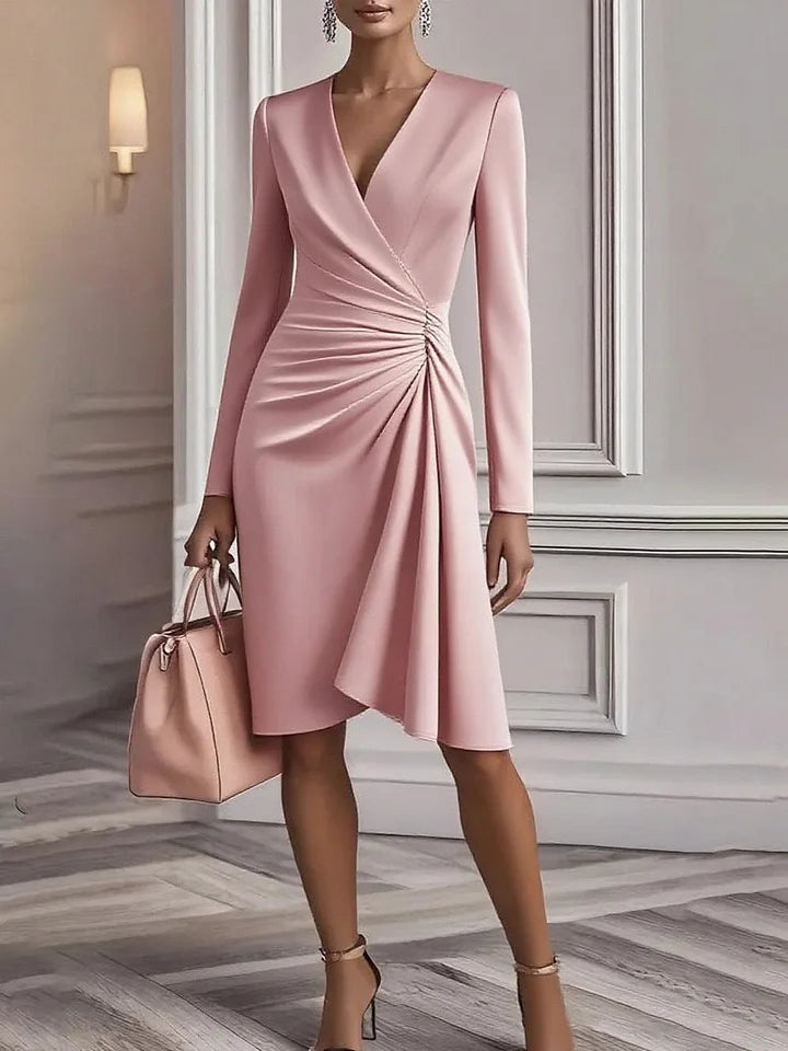 Vestido de mulher de cor sólida com decote em V