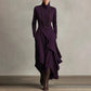 Elegante Vestido Longo para Mulher com Gola Alta, Assimétrico e Drapeado