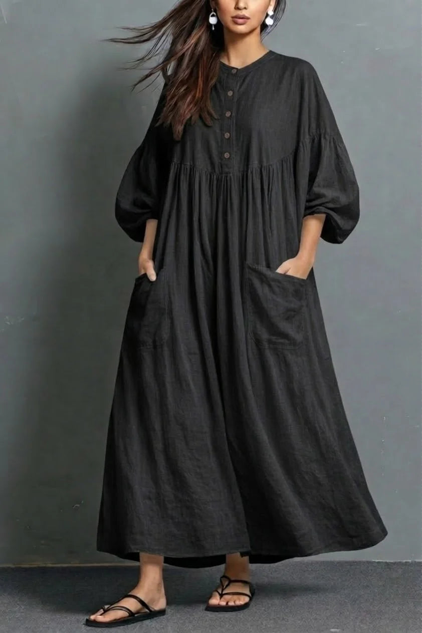 Vestido casual em linho e algodão