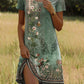 Vestido estampado com gola redonda e manga curta