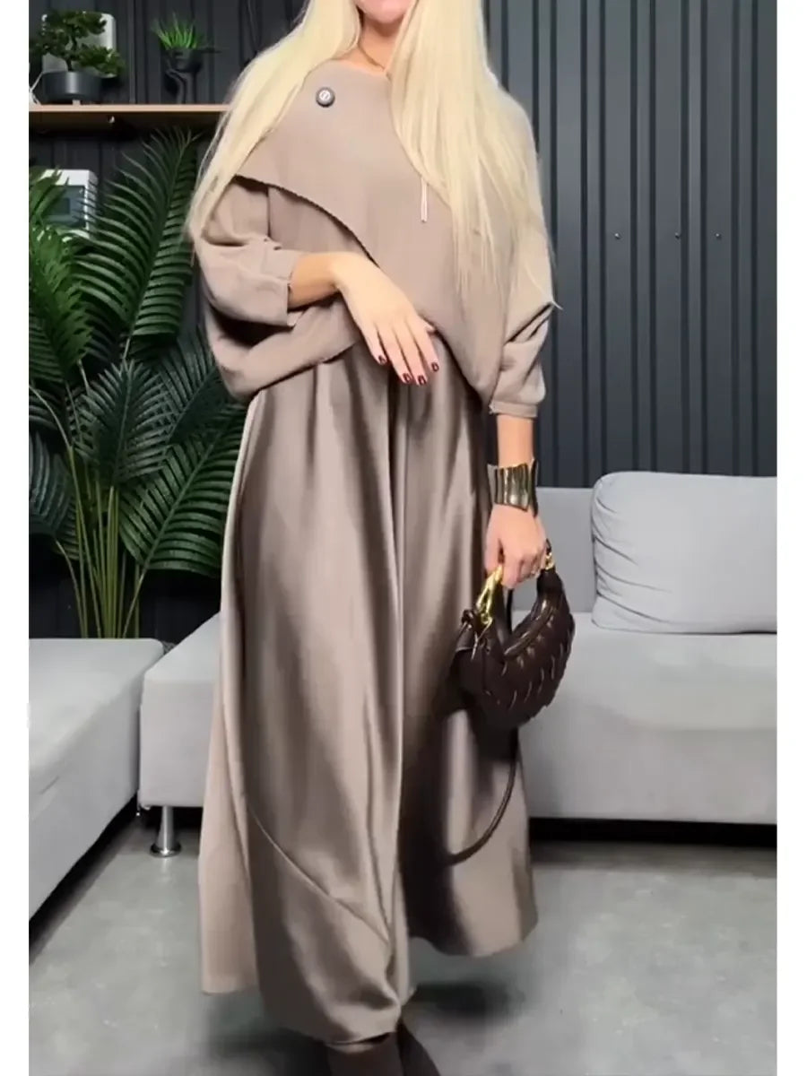 Conjunto de duas peças: camisola de malha e vestido tipo *slip dress* de cetim para mulher