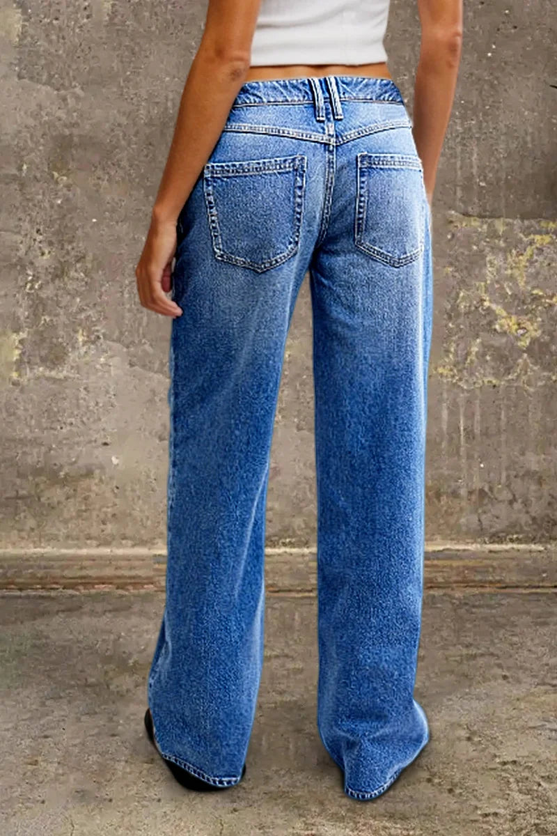 Calça de ganga reta de cintura média