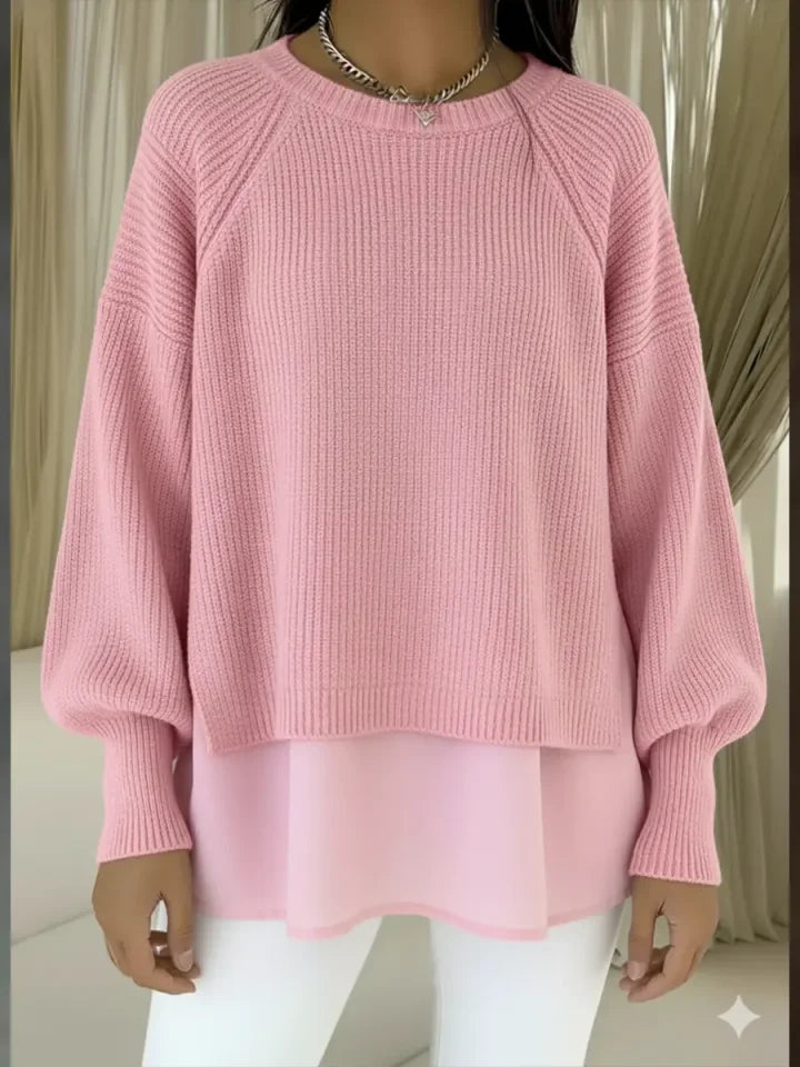 Camisola confortável para mulher com mangas em duas partes e estilo patchwork