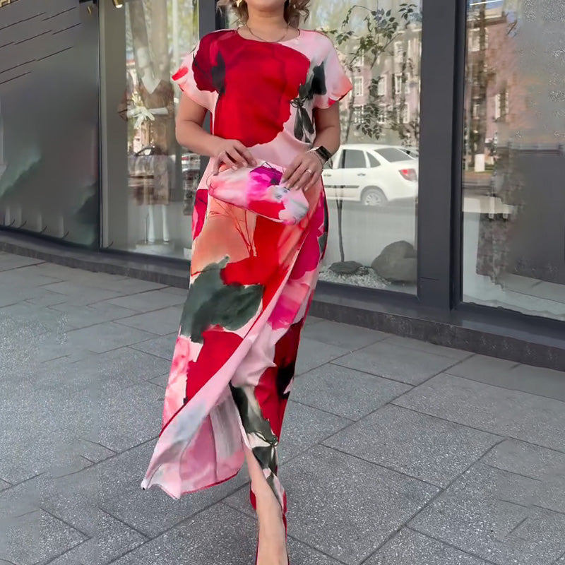 Vestido comprido elegante com estampado floral para mulher