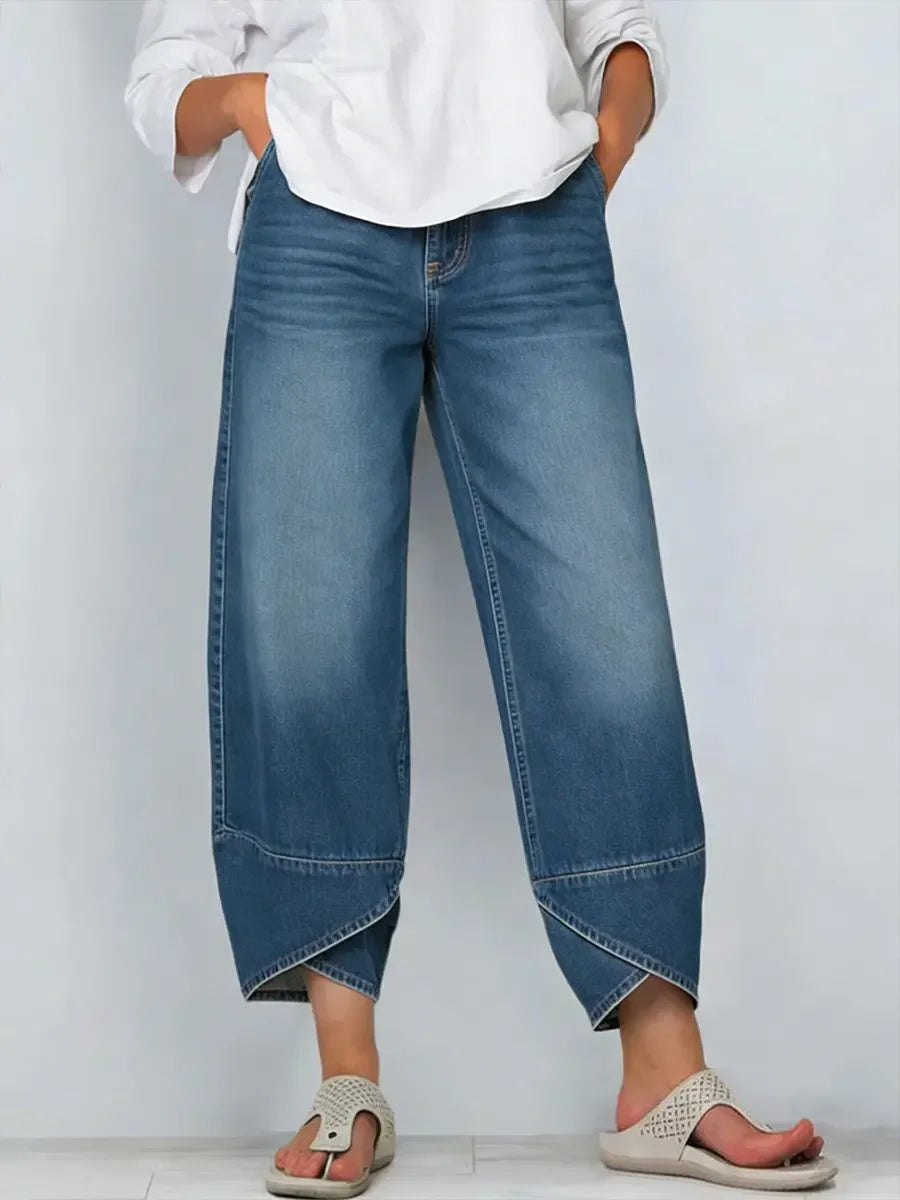 calças de ganga casual de algodão estampada