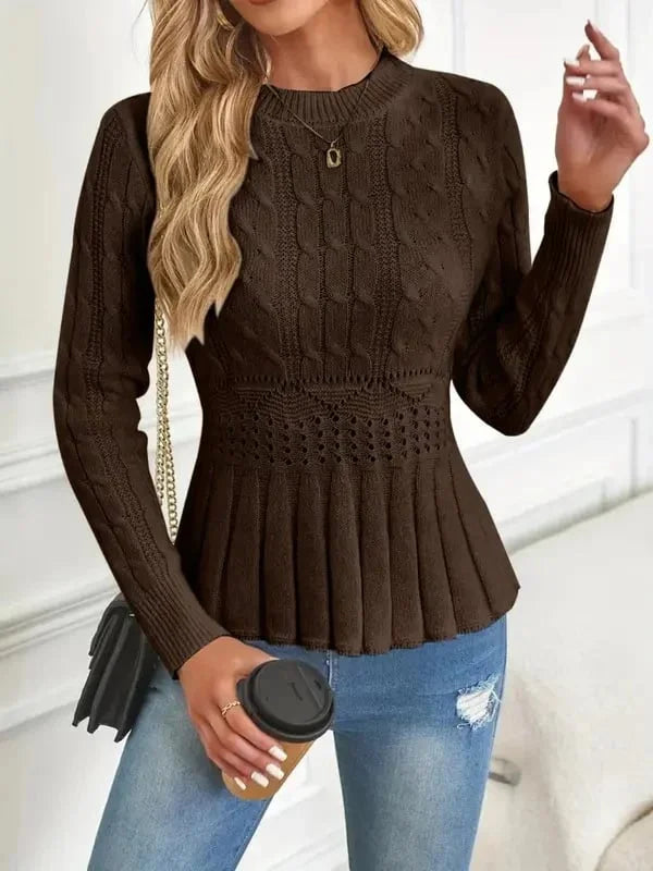 ✨Blusa de malha grossa para mulher com gola redonda e mangas compridas