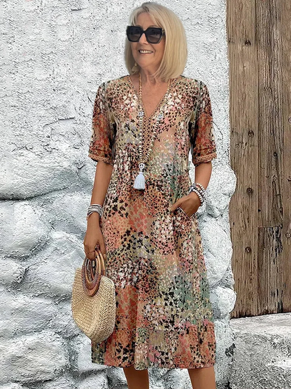 Vestido elegante com estampado de leopardo