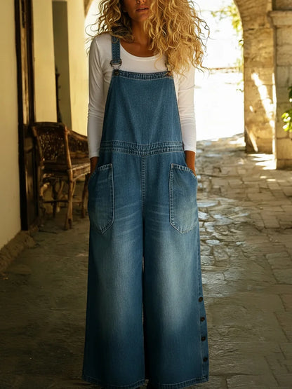 Macacão de ganga feminino casual