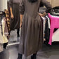 Vestido casual de cor sólida com gola redonda