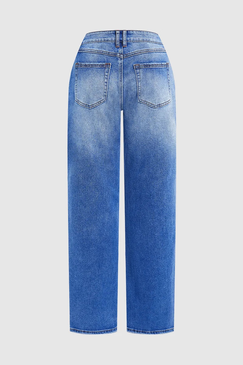 Calça de ganga reta de cintura média