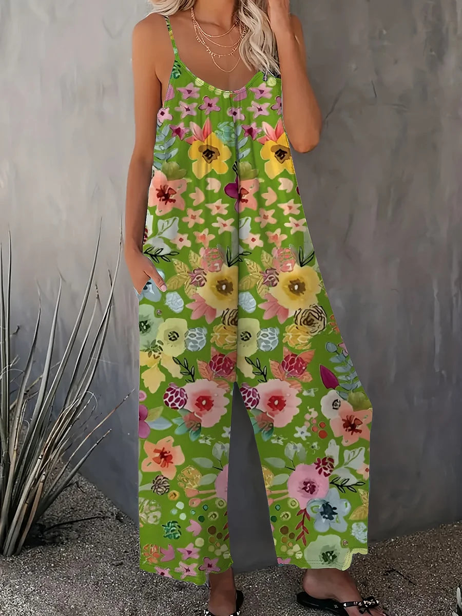 💐Macacão de mulher de pernas largas com estampado floral