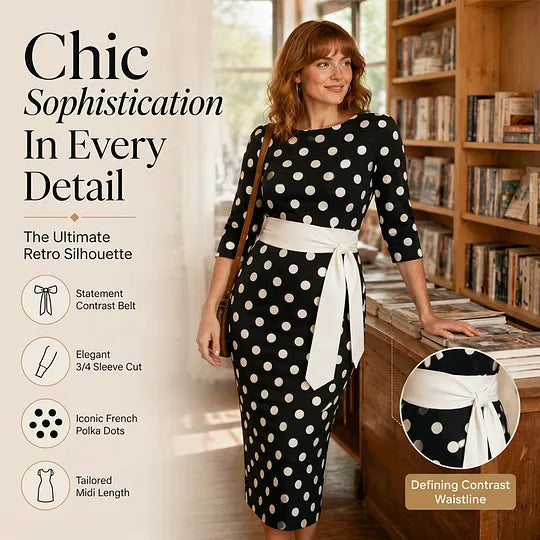 Vestido Feminino Retro Elegante de Poá