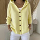 Cardigan de manga comprida para mulher, macio, confortável e casual, fabricado em algodão