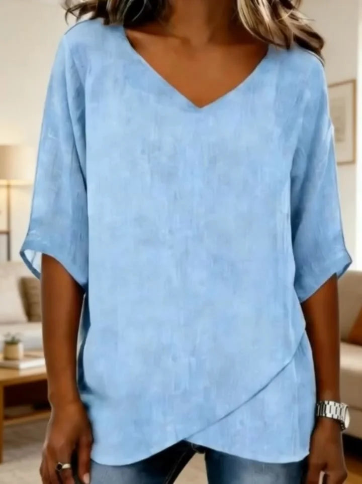 Blusa lisa de mulher com decote em V para uso diário 🌟 Elegância descomplicada para o dia a dia 🌟