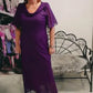 Vestido em chiffon com decote em V e strass