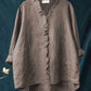 Camisa casual de mulher em algodão e linho com folhos