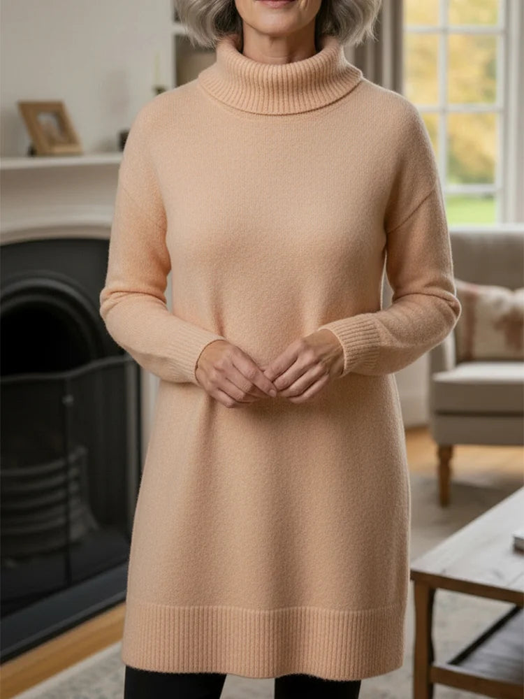Vestido elegante de malha macia para mulher com mangas compridas
