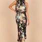 Vestido comprido com decote halter e estampado floral