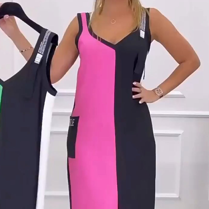 🌸Especial verão💐 Vestido sem mangas com blocos de cor.