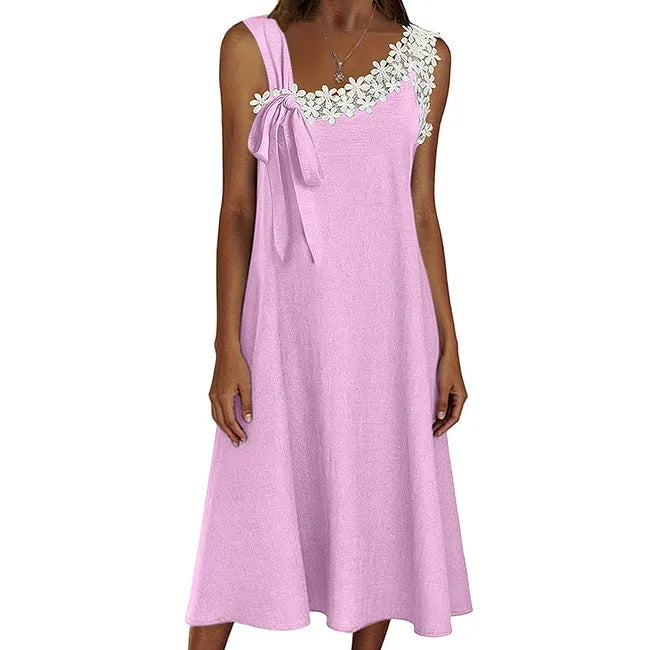 Vestido de linho de comprimento médio para mulher