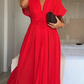 Vestido midi para mulher com decote em V e detalhe de atilhos