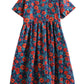 Vestido casual de mulher em algodão com estampado floral retro