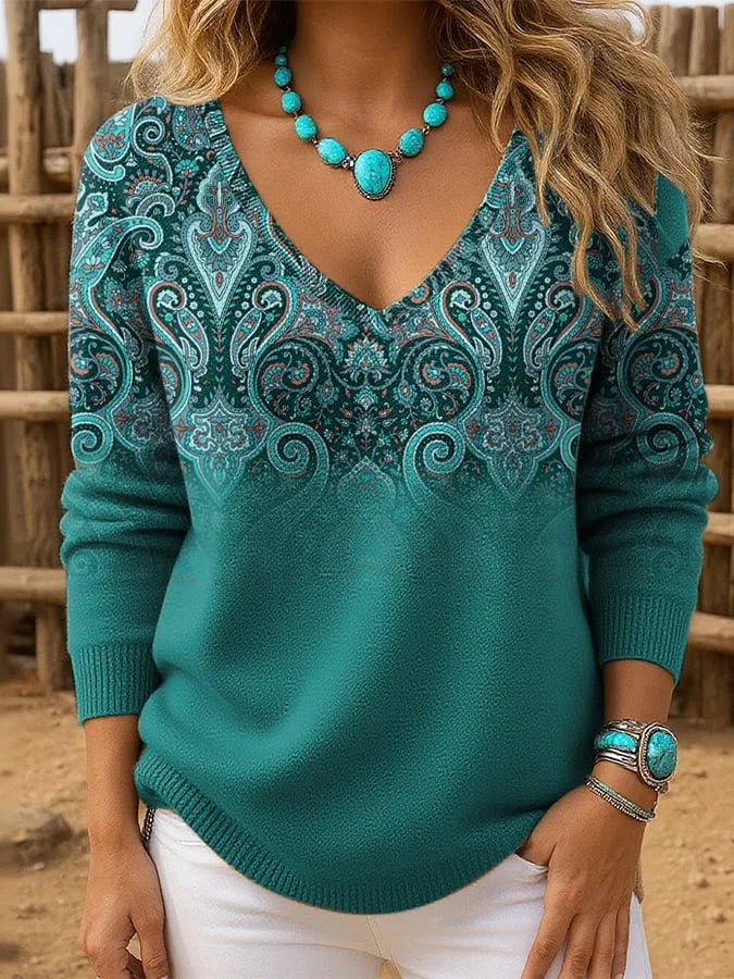 Camisola feminina retro estilo faroeste com ombros caídos