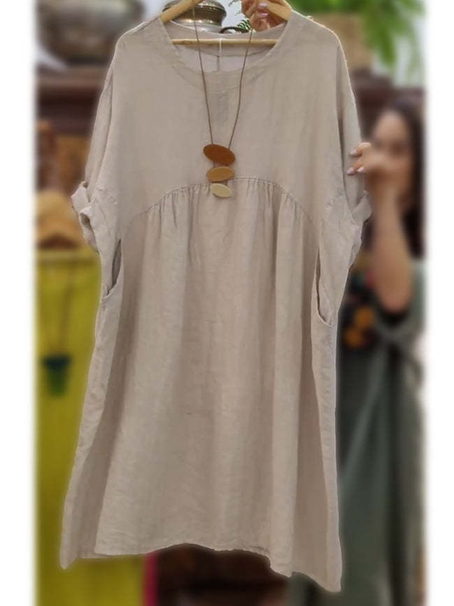 Vestido de mulher em algodão e linho com bolso solto