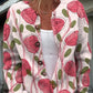 Cardigan com botões e estampado de rosas cor-de-rosa